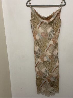 mine Beige Floral & Patchwork Midi Slip Dress